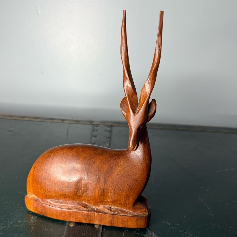 Vintage Hand Carved Wood African Impala Antelope Oryx Figurine